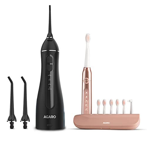 AGARO COSMIC PLUS Sonic Electric Tooth Brush For Adults with 5 Modes, 5 Brush Heads, 1 Interdental Head, Carry Case & Rechargeable with 4 Hours Charge Lasting Up to 25 Days,Power Toothbrush(Rosegold)