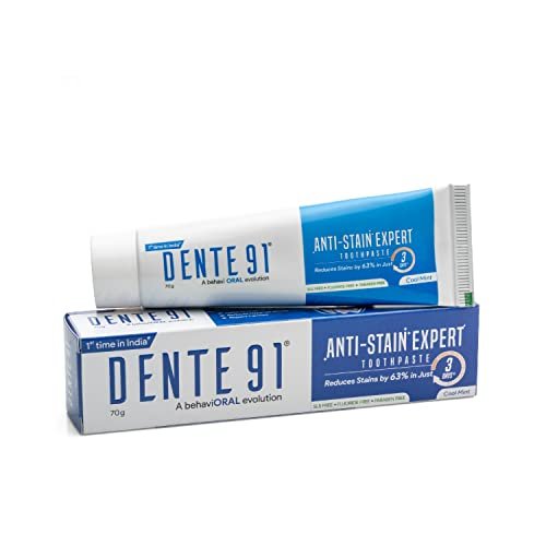 Dente91 Anti-Stain Expert Toothpaste for Stain Removal &Teeth Whitening | Protects against Dental Caries & Strengthens Enamel | Reduces 63% stains in just 3 days | 70g (Pack of 1)