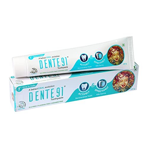 Dente91 Cool Mint Toothpaste| Sensitivity Relief | Repairs Cavities | Fights Gum Disease | Reduces Bad Breath | Strengthens Enamel | SLS free | Fluoride free | Paraben free, Pack of 1, 100g