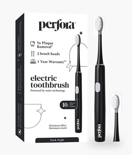 Perfora Electric Toothbrush 002 | AAA Powered 90 Days Battery Life | Ultra Soft Dupont & Vibrating Bristles | Smart Travel Power Toothbrush for Adult Men & Women | 1 Brush & 2 Covers | Dark Night