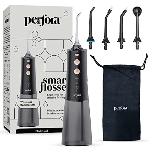 Perfora Smart Water Dental Flosser for Teeth Oral Care | Portable Power Flossers Water Jet with USB C Type Charging | 245ml Optimum Water Tank | 5 Modes | IPX7 Waterproof | Travel Pouch with 2 Nozzles