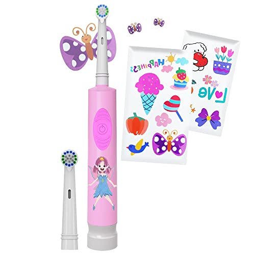 Lifelong LLDC81 Battery Toothbrush for Kids (3+ Years) with 1 Handle, 2 Brush Heads, Stickers and 2xAA Batteries|Power Tooth Brush|Low Noise, Rotary Electric Toothbrush (1 Year Warranty, Pink)