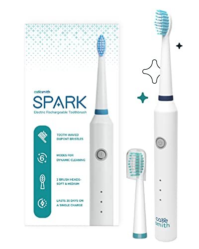 Caresmith SPARK Rechargeable Electric Toothbrush For Adult | 2 Brush Heads | 6 Operational Modes (White, 1)