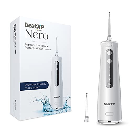 beatXP Nero Water Flosser For Teeth With 250ml Detachable Water Tank | Portable & Rechargeable | 110 Days Battery Life | 8 Level Pressure and 4 Modes | 2 Jet Tips Water Flosser