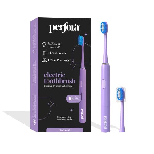 Perfora Electric Toothbrush 002 | AAA Powered 90 Days Battery Life | Ultra Soft Dupont & Vibrating Bristles | Smart Travel Power Toothbrush for Adult Men & Women | 2 Brush Heads & 2 Brush Covers