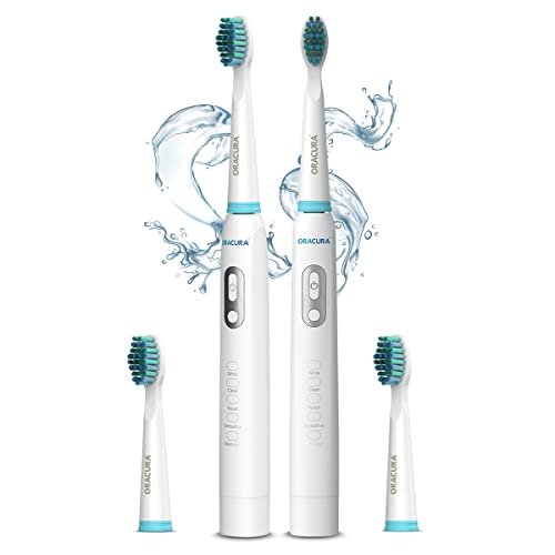 ORACURA® Electric Toothbrush SB100 Combo | With Pack of 2 White & White Colour | With 4 Brush Heads | With 5 Modes | 40,000 Strokes | With AAA Battery Powered