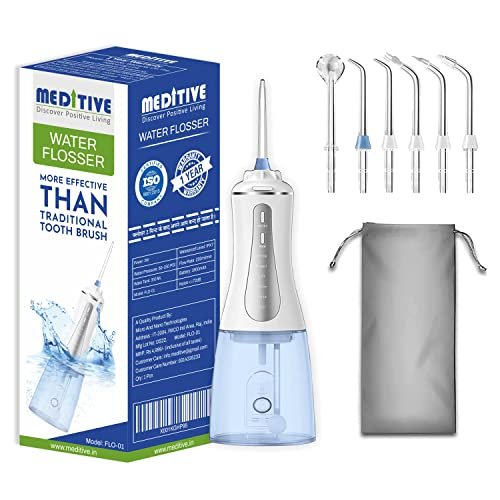 MEDITIVE Water Flosser Cordless for Teeth, Portable Oral Irrigator, Cordless Water Dental Flosser Teeth Cleaner, IPX7 Waterproof Water Pick Teeth Cleaner with 350ml Detachable Water Tank