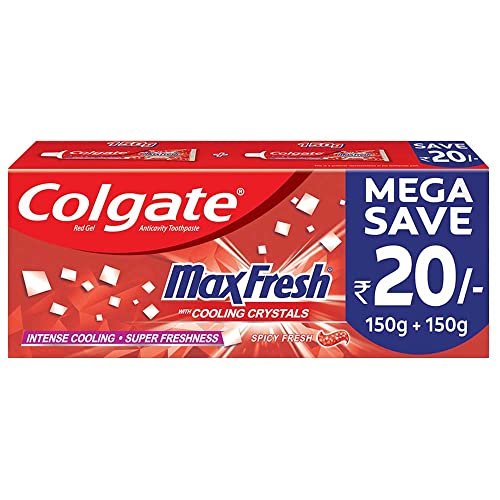 Colgate MaxFresh 300g (150g x 2, Pack of 2) Anticavity Toothpaste Gel, Spicy Fresh (Saver Pack)