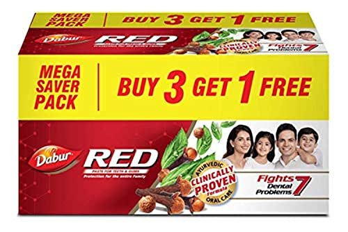 Dabur Red 600g (150g x 4, Pack of 4) Toothpaste – India’s No.1 Ayurvedic Paste, Provides Protection Plaque Removal, Toothache, Yellow Teeth, Bad Breath